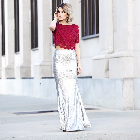 silver sequin maxi skirt